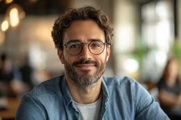 Obraz premium Male entrepreneur attending a virtual meeting in an office, Generative AI