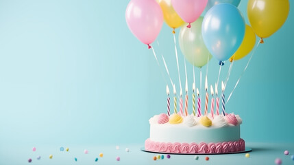 Yummy birthday cake or cupcake with candles on a background. Party birthday concept.