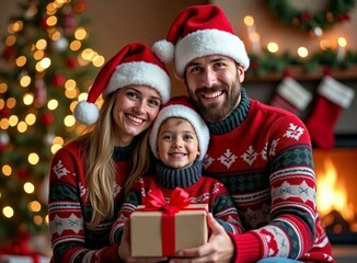 family with christmas gift