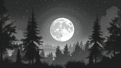 Full moon over the forest, simple vector illustration with a simple...