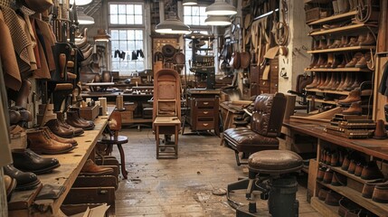 Artisanal Leather Shoe Workshop with Cobblers Crafting Custom Footwear
