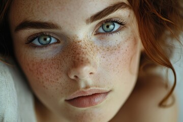 Young woman with freckles, Generative AI