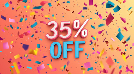 A modern banner with falling confetti and big bold "35% OFF" text, perfect for a flashy sale promotion, Banner, Black Friday, Sale