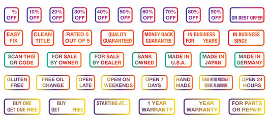 Gradient marketing signage icon collection. Marketing tag icon bundle