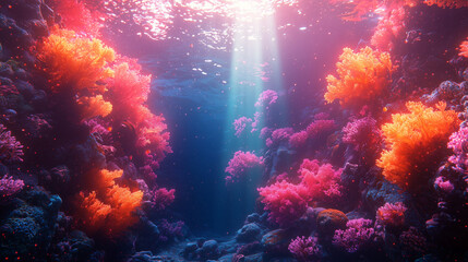 Fototapeta premium sunlit coral paradise under crystal clear waters with vibrant, radiant hues