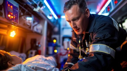 Emergency Medical Response: Paramedic Providing Urgent Care in Ambulance Setting