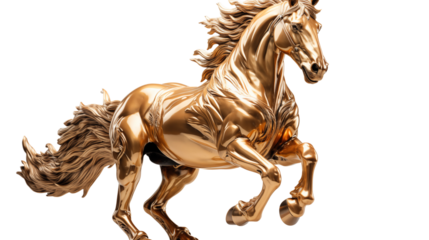 Elegant gold horse figure, a luxurious representation of beauty and grace, isolated on white, ideal for high-end decor and art pieces.