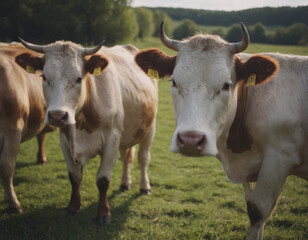 Due mucche bianche e nere vicine al centro del prato.