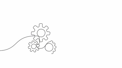 Video. Gears with paper airplane one continuous editable line. Concept of learning, business, teamwork and traveling. Animation on white background 4K.