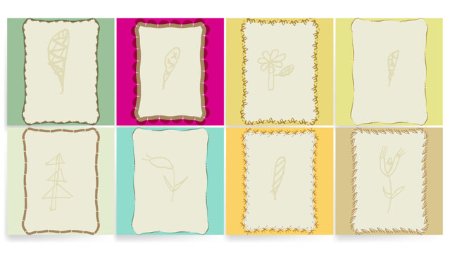 Organic, nature-inspired rectangle frames with textured borders. Vector Background Illustration Set