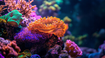 Obraz premium Underwater Coral Blooms An Oceanic Wonderland and blue color