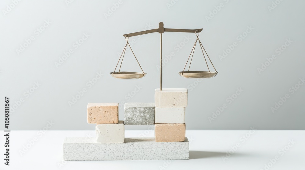 Poster a meaningful depiction of social equity, featuring a set of scales balanced with diverse blocks of v
