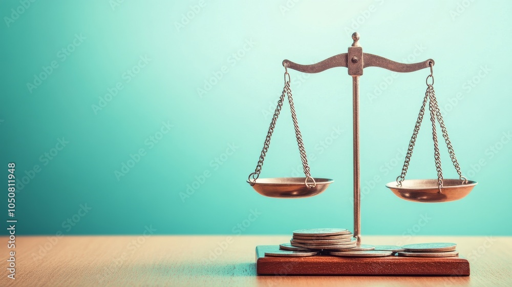 Poster a meaningful depiction of social equity, showing a set of balance scales with differently sized weig