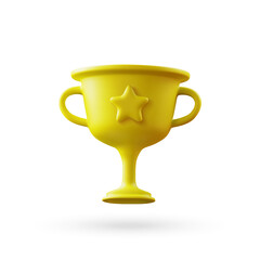 3d vector gold cup with star. Winner, trophy, award.