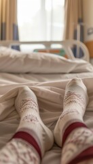 Obraz premium Early Signs of Deep Vein Thrombosis with Compression Socks in a Hospital Setting