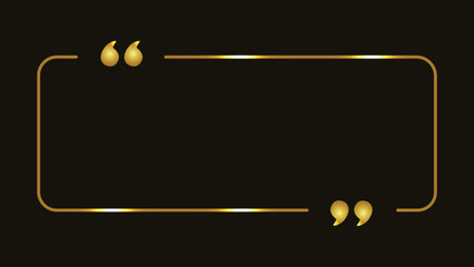 Quote box frame. Empty Quote bubble icon. Copy Space. Texting quote boxes. Text border. Quotation Mark Border. Text Box. Blank frame. Gold. Line art. Isolated on black background. Typographical frame.