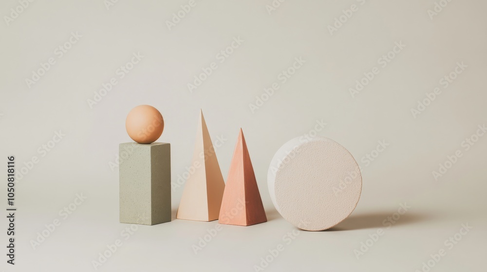 Aufkleber A minimalist arrangement of diverse abstract shapes creating a harmonious pattern on a plain background, Reflecting unity and diversity, photography style