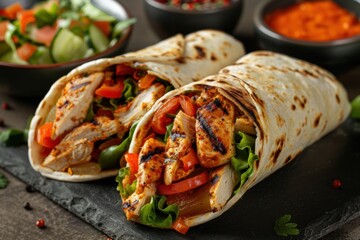 Delicious Chicken Wrap with Grilled Vegetables and Salsa