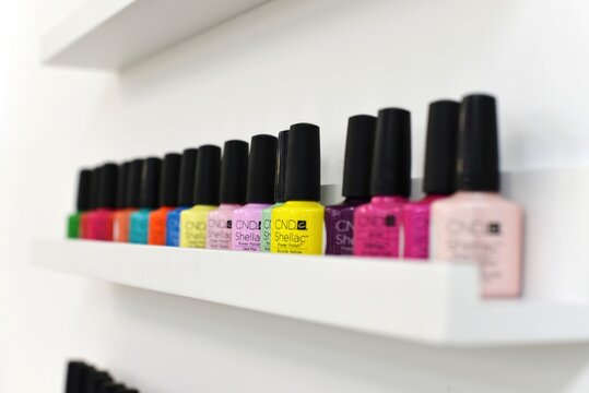 CND Shellac UV LED Gel Nail Polish on the shelf. Gel for nails, polishes bottles