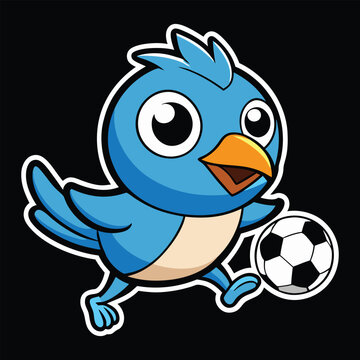 recommend clip art: Cute Cartoon Sparrow With Soccer Vector Sticker Design