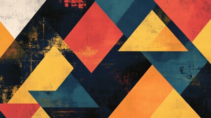 Fototapeta premium A striking composition of overlapping triangles in vibrant colors, with textured surfaces creating an abstract geometric design full of energy and depth.