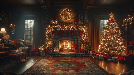 Obraz premium A modern decorated Christmas tree in the house.