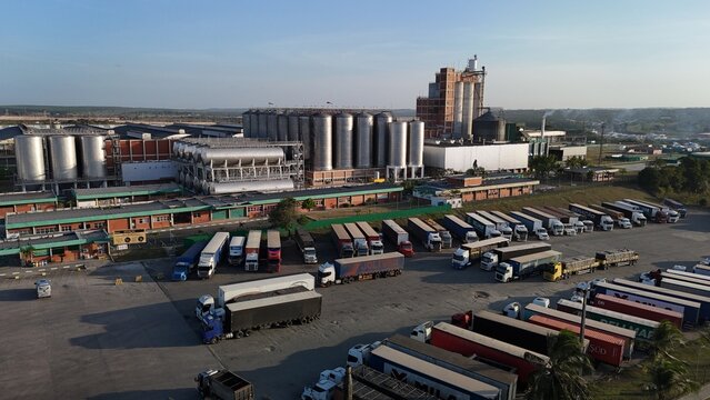 alagoinhas, bahia, brazil - october 25, 2024: aerial view of the Heineken brewery factory in the city of Alagoinhas.