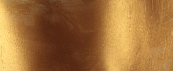 Brown, Gold, bronze, glow glitter metallic smear brushstroke stain blot relief texture wall paper horizontal background.