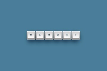 Keyboard keys spelling 'MEMORY' on blue background.