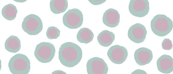 Seamless abstract textured pattern. Simple background pink, green, white. Circles, rings, lines. Digital brush strokes. Design for textile fabrics, wrapping paper, background, wallpaper, cover.