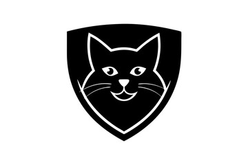 Fototapeta premium Funny cat head mascot with silhouette vector logo design vector illustration with shield on white.