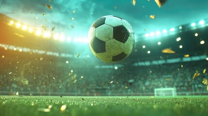 Naklejka premium Exciting Soccer Ball in Action at Stadium