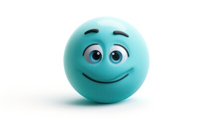 Fototapeta premium A turquoise emoji with a gentle, reassuring smile, eyes warm and inviting, isolated on a white background, conveying comfort and kindness