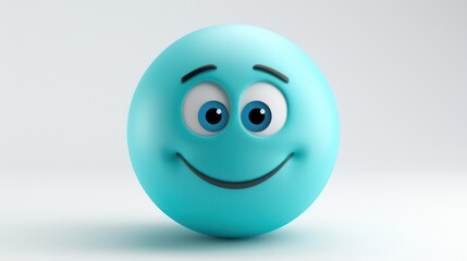 Fototapeta premium A turquoise emoji with a gentle, reassuring smile, eyes warm and inviting, isolated on a white background, conveying comfort and kindness