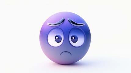 Fototapeta premium An indigo to light purple gradient emoji with an expression of sadness, eyes downcast and a slight frown, against a white background, depicting melancholy or pensiveness