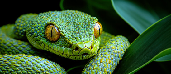 Obraz premium Green snake head close-up