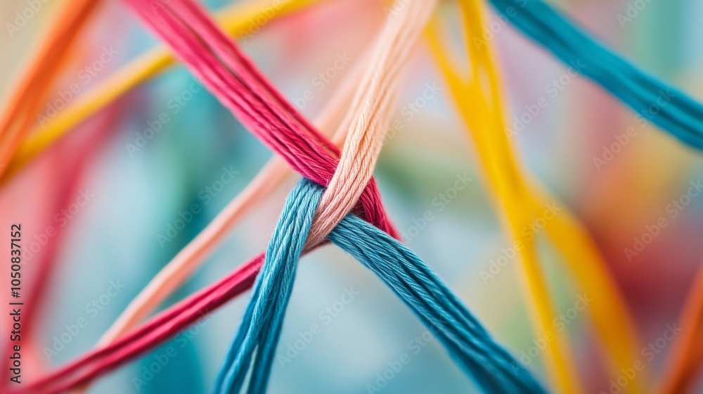 Aufkleber A network of interconnected threads in various hues forming a resilient fabric, Metaphorizing the interdependence and resilience of diverse viewpoints, photography style