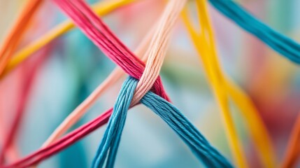 A network of interconnected threads in various hues forming a resilient fabric, Metaphorizing the interdependence and resilience of diverse viewpoints, photography style