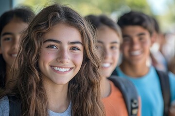 Fototapeta premium Young people in high school campus, Generative AI