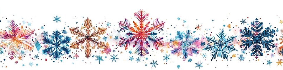 Colorful snowflake banner with festive winter theme
