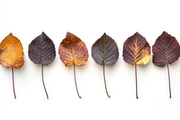Fototapeta premium Rainbow color gradient of autumn leaves. Autumn season change concept.
