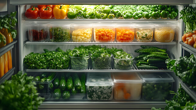 An Artsy Perspective of a Freezer Brimming with Gourmet Soups, Farm-Fresh Vegetables, and Easy-to-Prepare Ready Meals for Quick Dining Experiences