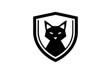 Fototapeta premium Logo of cat inside a shield in modern and simple style on white background.
