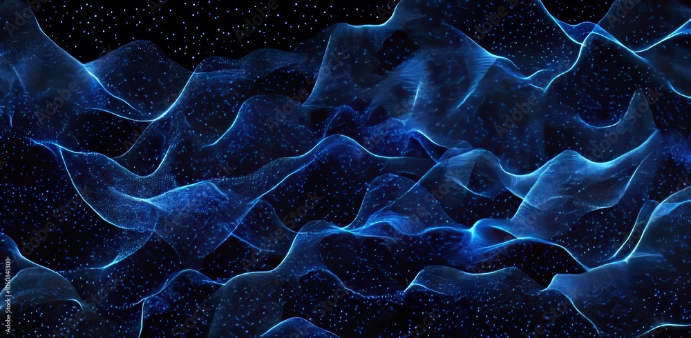 Poster an illustration of a neural network in 3d. big data and cybersecurity. a data stream. a global datab