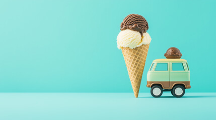 ice cream in cone and toy car