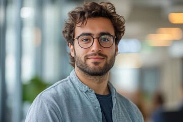 Obraz premium Data analyst standing in an office and looking at the camera, Generative AI