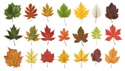 Obraz premium On a white background, a collection of autumn leaves is isolated.