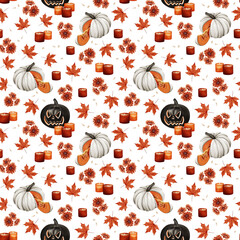 Seamless Halloween pattern with different backgrounds for textile or paper