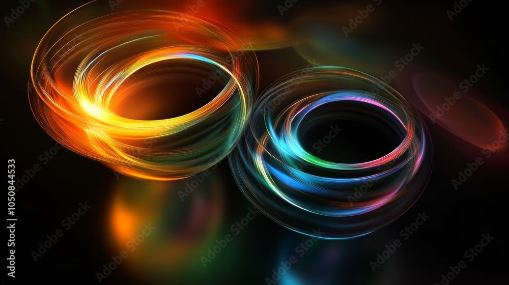 Poster colorful, glowing abstract geometry composition with reflections that mimics stock deep learning. de