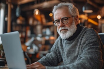 Senior software developer working on a laptop in an office, Generative AI
